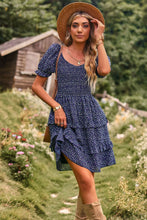 Smocked Sweetheart Neck Flounce Sleeve Mini Dress