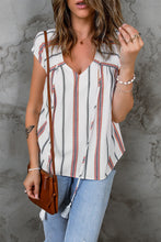 Striped V-Neck Tassel Tie Blouse