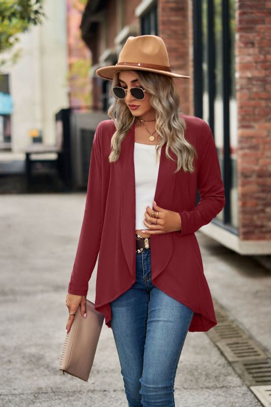 Long Sleeve Solid Color Loose Cardigan Top Knitted Jacket