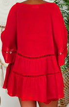 Women's 3/4 Sleeve Cotton Linen V-Neck Loose Button Cutout Plus Size Top Dress