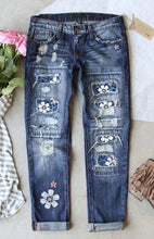 Women's Long Ripped Printed Casual Jeans