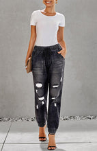 Relaxed fit Distressed Drawstring Pocketed Joggers Ripped Jeans
