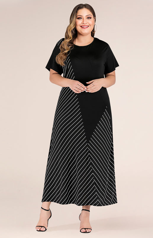 Women's Striped Colorblock Short Sleeve Dress