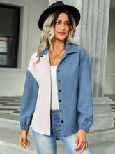 Women’s Casual Color Block Button Up Collared Outer Layer