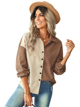 Women’s Casual Color Block Button Up Collared Outer Layer