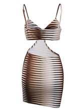 Women's sleeveless off -back hollow striped camisling hip dress