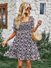 Women's French square collar skirt short sleeve Floral Dress
