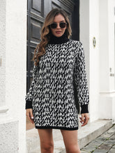 Women's high collar wool dress women's Jacquard long sleeve knitted dress