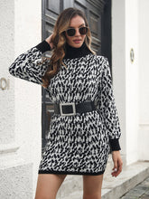 Women's high collar wool dress women's Jacquard long sleeve knitted dress