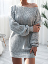 Women's straight neck casual loose knit wool dress