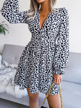 Women's Sexy Leopard Print waist Pleated Dress