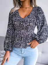 Women's Lantern long sleeve casual leopard Chiffon Shirt Top