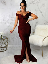 Women's Solid Color Big V Neck Skinny Ruched Dress