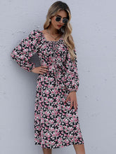 Women's fashion printing Europe and the United States backless square neck long-sleeved dress