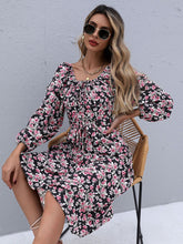 Women's fashion printing Europe and the United States backless square neck long-sleeved dress