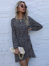 Women's lace-up irregular leopard print long-sleeved dress