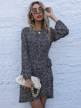 Women's lace-up irregular leopard print long-sleeved dress