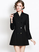 Women's long-sleeved suit collar double-breasted jacket dress