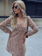 Women's wooden ear edge leopard print high waist A-line short dress dress