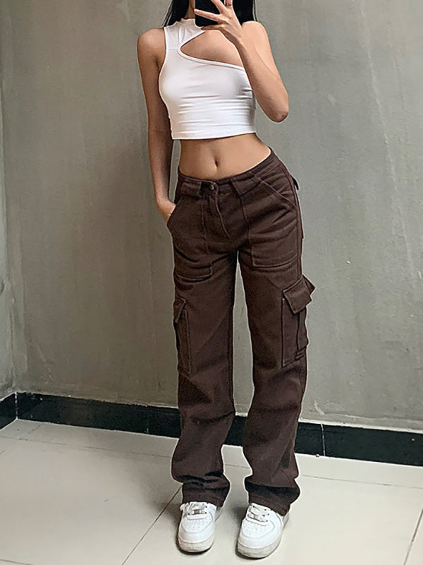Women’s Panneled Trendy Low Waisted Cargo Pants With Pockets