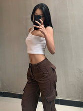 Women’s Panneled Trendy Low Waisted Cargo Pants With Pockets