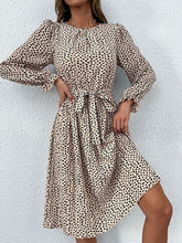 Women’s Leopard Print Business-casual Dress With Front Waist Tie