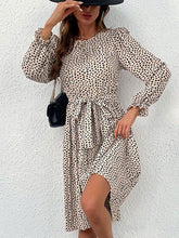 Women’s Leopard Print Business-casual Dress With Front Waist Tie