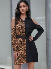 Women’s Leopard Combo Print Off The Shoulders Shirt Dress