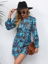 Women's printed round neck long sleeve short dress dress
