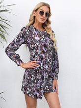 Women's printed round neck long sleeve short dress dress