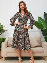 Women's temperament floral lapel lace long-sleeved dress