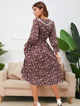 Women's temperament floral lapel lace long-sleeved dress