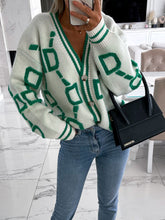 Contrast Single-Breasted Drop-Sleeve Sleeve Sweater Cardigan