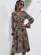 Women’s Mock Neck Leopard Print Long Sleeve Bell Dress