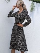 Women’s Wrap Vneck Button Down Dainty Floral High Cut Maxi Dress With Long Sleeves