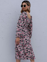 Women’s Charming Floral Maxi  Sundress With Square Neckline And Cinched Front Necktie