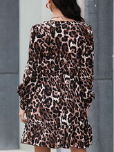 Women’s Leopard Print Long Sleeve Front Button Faux Belted Mini Shirtdress