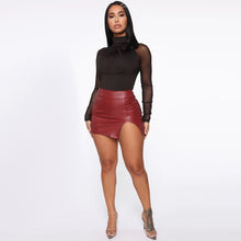 Women’s Slit Hem Faux Leather Miniskirt