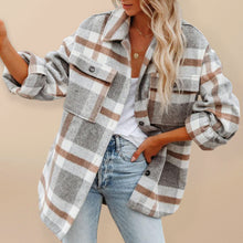 Women’s Spread Collar Long Sleeves With Button Cuffs Plaid Shirt-jacket