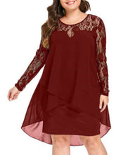 Women’s Plus Size Solid Color Long Sleeve Lace Midi Slit Lace Dress