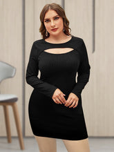 Women’s Plus Size Solid Color Cutout At Front Chest Ribbed Knit Long Sleeve Bodycon Dress