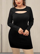 Women’s Plus Size Solid Color Cutout At Front Chest Ribbed Knit Long Sleeve Bodycon Dress