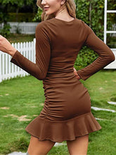 Sexy Mini Skirt Knit Long Sleeve Pleated Body Dress