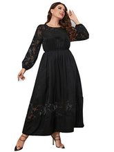 Women’s Solid Color Plus Size Lace Puff Sleeve Flared Skirt Maxi Dress
