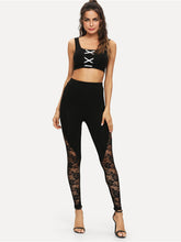 Women’s Solid Color Lace Panel Stirrup Leggings