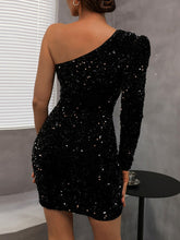 Women's Solid Color With Metallic Shimmer One-shoulder Neck Mini Dress