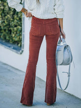 Women's Solid Color Pull On Flared Leg Corduroy Pants