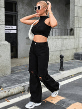 Women's Ripped High Waist Side Leg Jeans