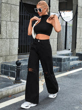 Women's Ripped High Waist Side Leg Jeans