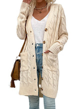 Women's Solid Color Cable Knit Cardigan Sweater